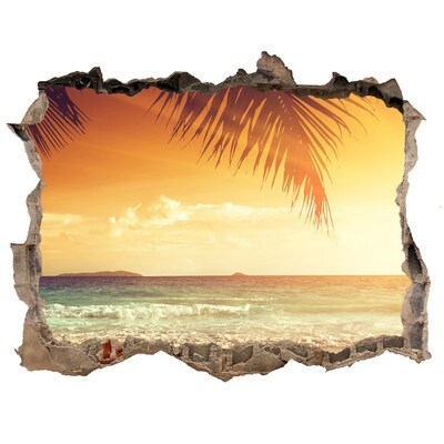 Trampantojo de pared rota efecto profundidad Playa tropical al atardecer