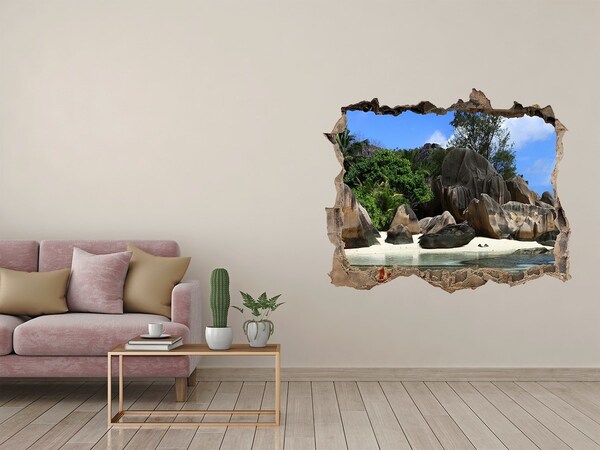 Vinilo pared rota 3d efecto realista Oasis en una isla tropical