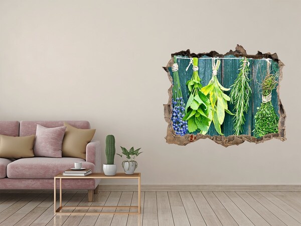 Pegatina de vinilo agujero 3d para pared Jardín de hierbas en la cocina