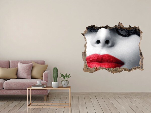 Vinilo pared rota 3d efecto realista Labios en rojo