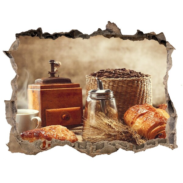 Trampantojo de pared rota efecto profundidad Café de la mañana y pan fresco