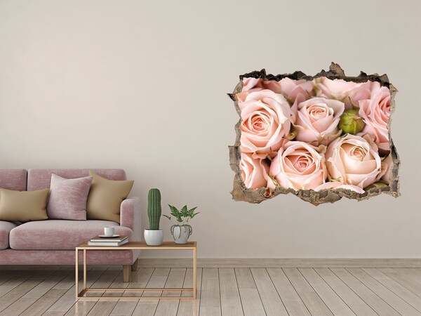 Vinilo pared rota 3d efecto realista Rosas en un agujero en la pared