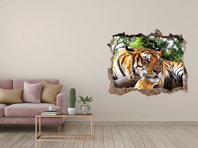 Vinilo pared rota 3d efecto realista Tigre en la jungla