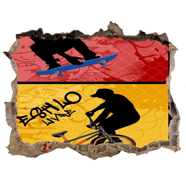 Vinilo pared rota 3d efecto realista El skateboarding en acción