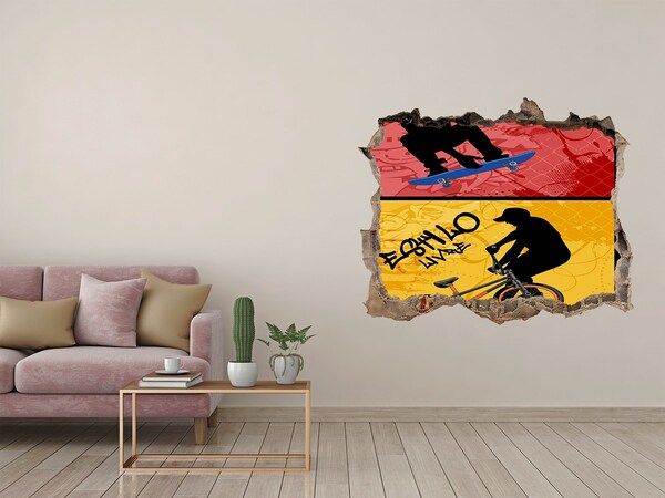 Vinilo pared rota 3d efecto realista El skateboarding en acción