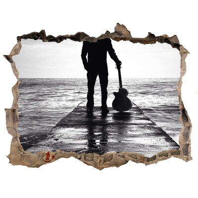 Trampantojo de pared rota efecto profundidad Músico en el muelle