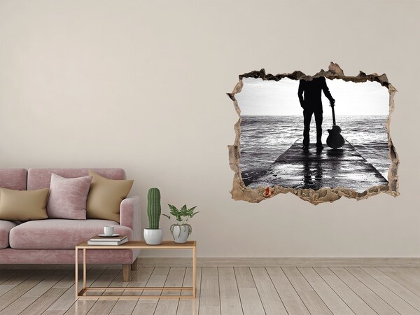 Trampantojo de pared rota efecto profundidad Músico en el muelle