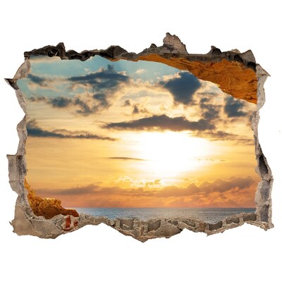 Vinilo pared rota 3d efecto realista Puesta de sol sobre el mar