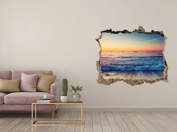Pegatina de vinilo agujero 3d para pared Puesta de sol sobre el mar