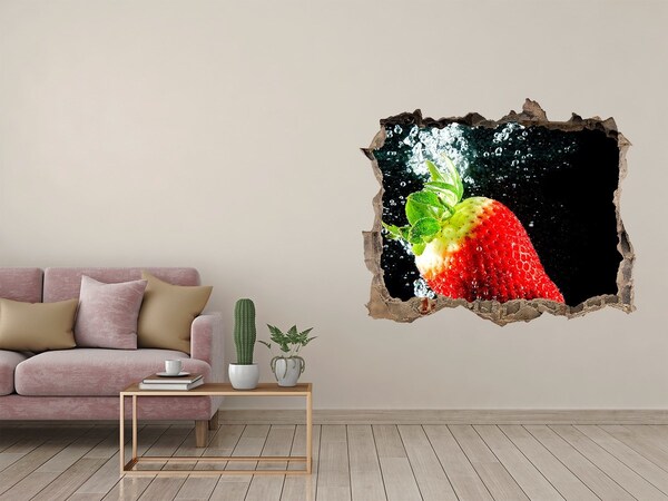Naklejka 3D dziura na ścianę Truskawka w wodzie