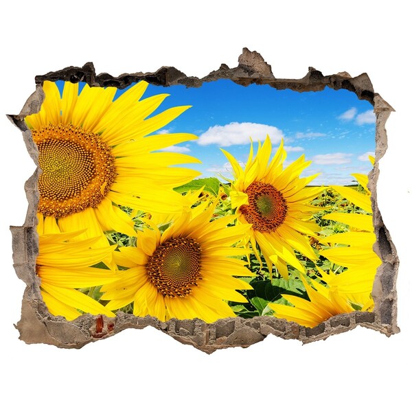 Vinilo pared rota 3d efecto realista Un paraíso de flores con girasoles