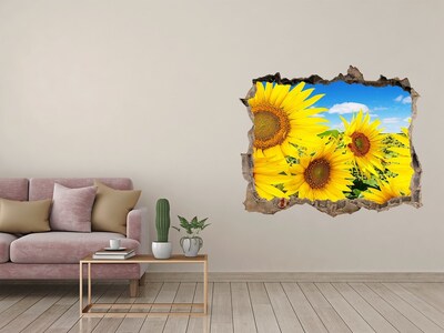 Vinilo pared rota 3d efecto realista Un paraíso de flores con girasoles