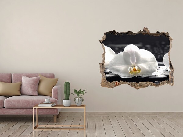 Trampantojo de pared rota efecto profundidad Flor de orquídea en el agua