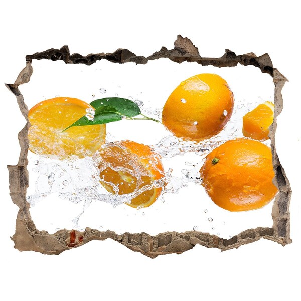 Vinilo pared rota 3d efecto realista Frutas cítricas en un baile de agua