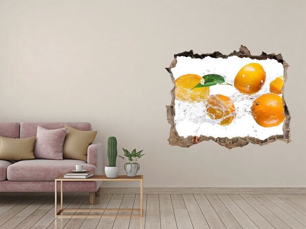 Vinilo pared rota 3d efecto realista Frutas cítricas en un baile de agua