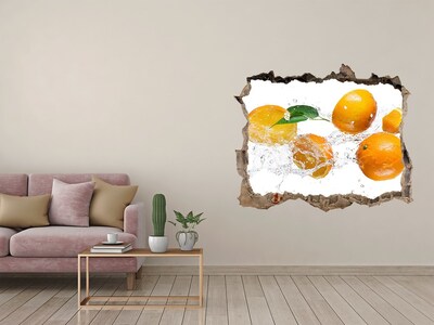 Vinilo pared rota 3d efecto realista Frutas cítricas en un baile de agua