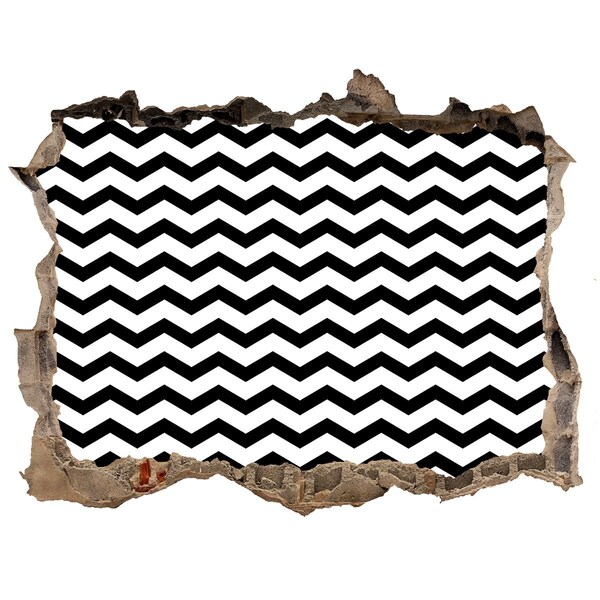Pegatina de vinilo agujero 3d para pared Zigzags en blanco y negro en un agujero en la pared