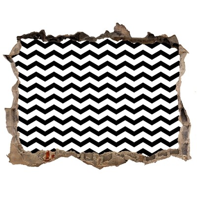 Pegatina de vinilo agujero 3d para pared Zigzags en blanco y negro en un agujero en la pared