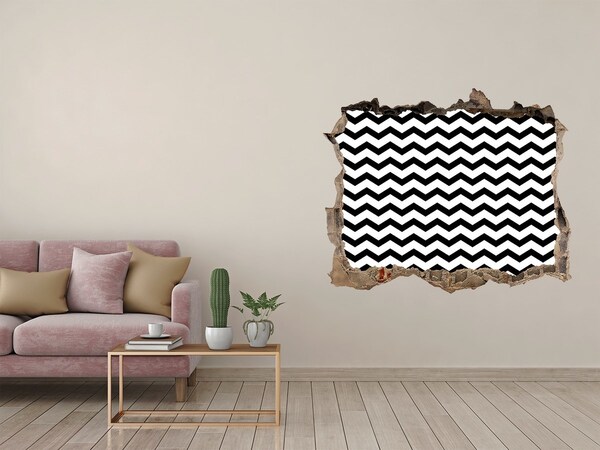 Pegatina de vinilo agujero 3d para pared Zigzags en blanco y negro en un agujero en la pared