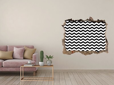 Pegatina de vinilo agujero 3d para pared Zigzags en blanco y negro en un agujero en la pared