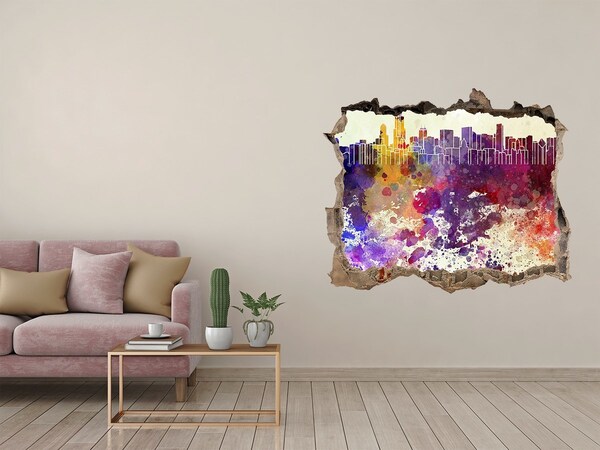 Trampantojo de pared rota efecto profundidad Paisaje urbano en un agujero colorido