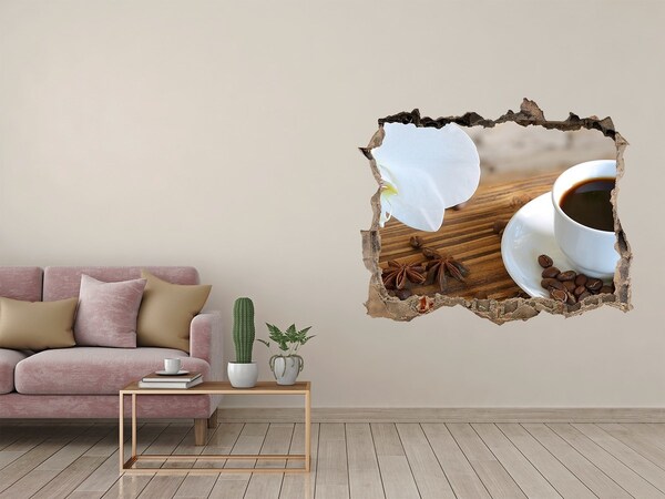 Pegatina de vinilo agujero 3d para pared Café con flor de orquídea