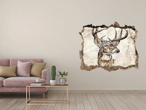 Pegatina de vinilo agujero 3d para pared Ciervo con astas en la pared