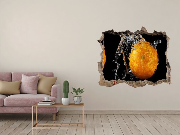 Vinilo pared rota 3d efecto realista Naranja en la cascada