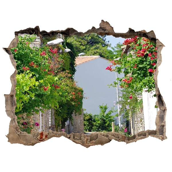 Trampantojo de pared rota efecto profundidad Una encantadora calle con flores