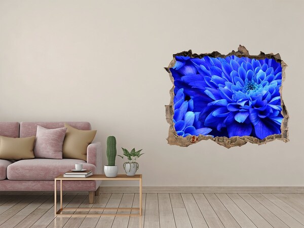 Vinilo pared rota 3d efecto realista Flor azul en un agujero en la pared