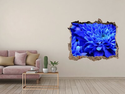 Vinilo pared rota 3d efecto realista Flor azul en un agujero en la pared