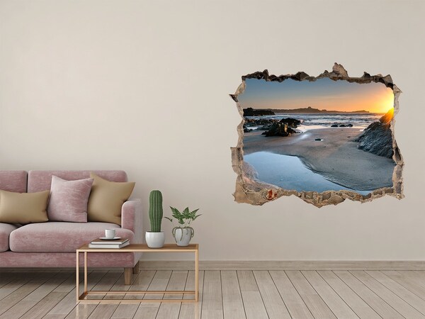 Pegatina de vinilo agujero 3d para pared Puesta de sol sobre la playa