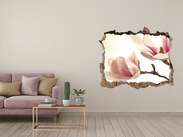 Pegatina de vinilo agujero 3d para pared Flor de magnolia en hormigón