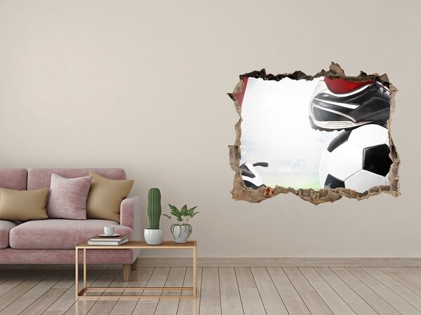 Vinilo pared rota 3d efecto realista La pasión por el fútbol más allá de los muros
