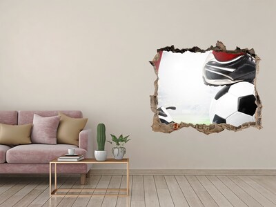 Vinilo pared rota 3d efecto realista La pasión por el fútbol más allá de los muros