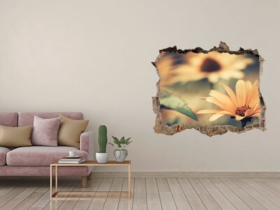 Pegatina de vinilo agujero 3d para pared Flores en una pared en ruinas