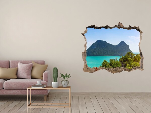 Vinilo pared rota 3d efecto realista Vista de una isla tropical