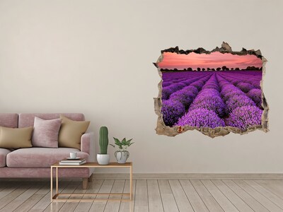 Pegatina de vinilo agujero 3d para pared Campos de lavanda al atardecer