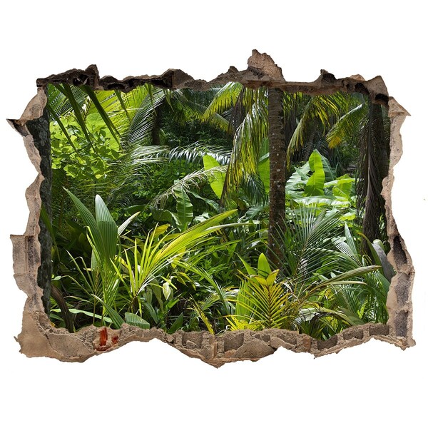 Vinilo pared rota 3d efecto realista Jungla tropical detrás del muro