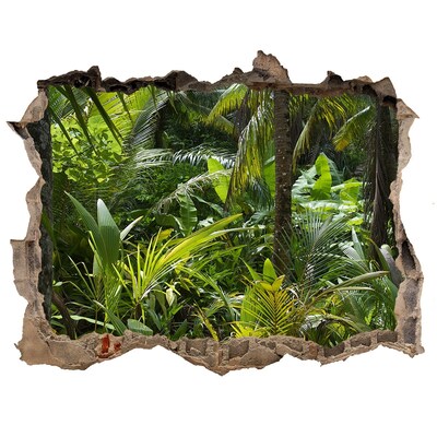 Vinilo pared rota 3d efecto realista Jungla tropical detrás del muro