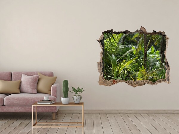 Vinilo pared rota 3d efecto realista Jungla tropical detrás del muro