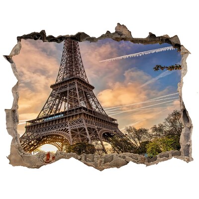 Pegatina de vinilo agujero 3d para pared La Torre Eiffel al atardecer
