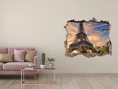 Pegatina de vinilo agujero 3d para pared La Torre Eiffel al atardecer