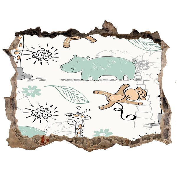 Pegatina de vinilo agujero 3d para pared Animales en la selva