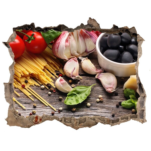 Pegatina agujero en la pared autoadhesiva Cocina italiana con pasta y ajo