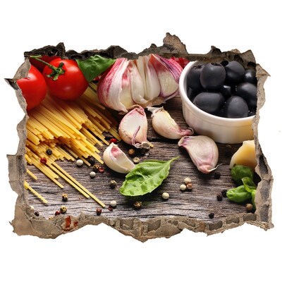 Pegatina agujero en la pared autoadhesiva Cocina italiana con pasta y ajo