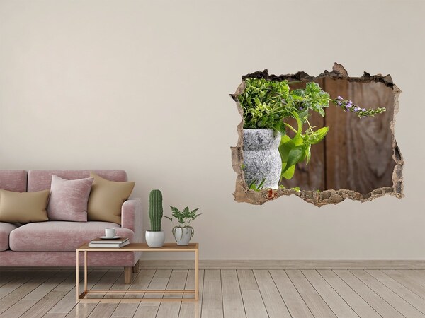 Vinilo pared rota 3d efecto realista Un jardín verde en un agujero de hormigón