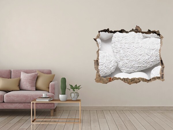 Pegatina de vinilo agujero 3d para pared Rosas blancas en un agujero en la pared