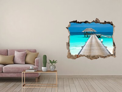Vinilo pared rota 3d efecto realista Muelle tropical sobre aguas turquesas