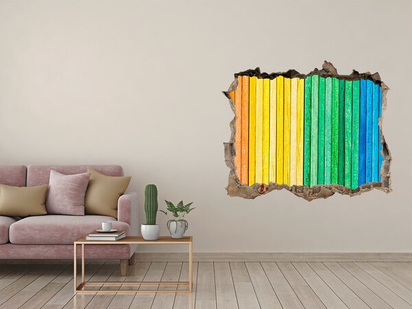 Vinilo pared rota 3d efecto realista Tableros de colores en un agujero en la pared
